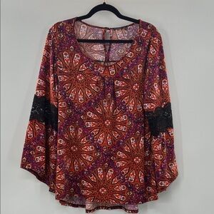 3For$20 Hannah Red and Purple Patterned Blouse size: XL